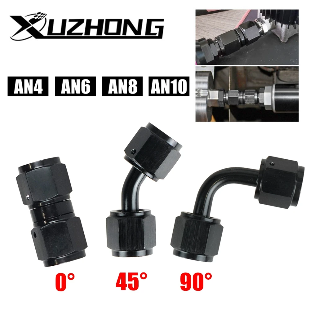 

AN4/AN6/AN8/AN10 Female to Female Union Straight 0°/45°/90° Degrees Swivel Hose End Fitting Adaptors Aluminum Anodized Black