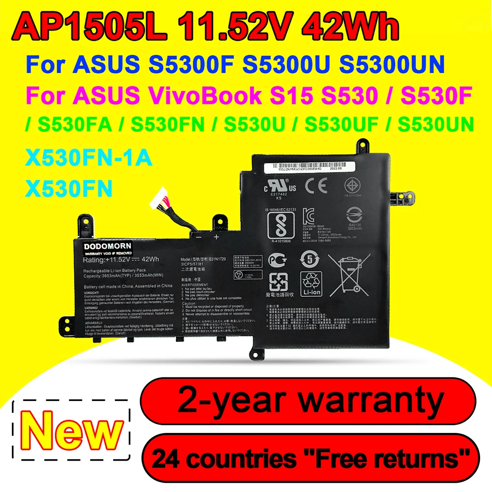 Bateria do Portátil para Asus Vivobook S15 S530 S530f S530fa S530fn S530ua S530uf S530un X530fn B31n1729 11.52v 42wh