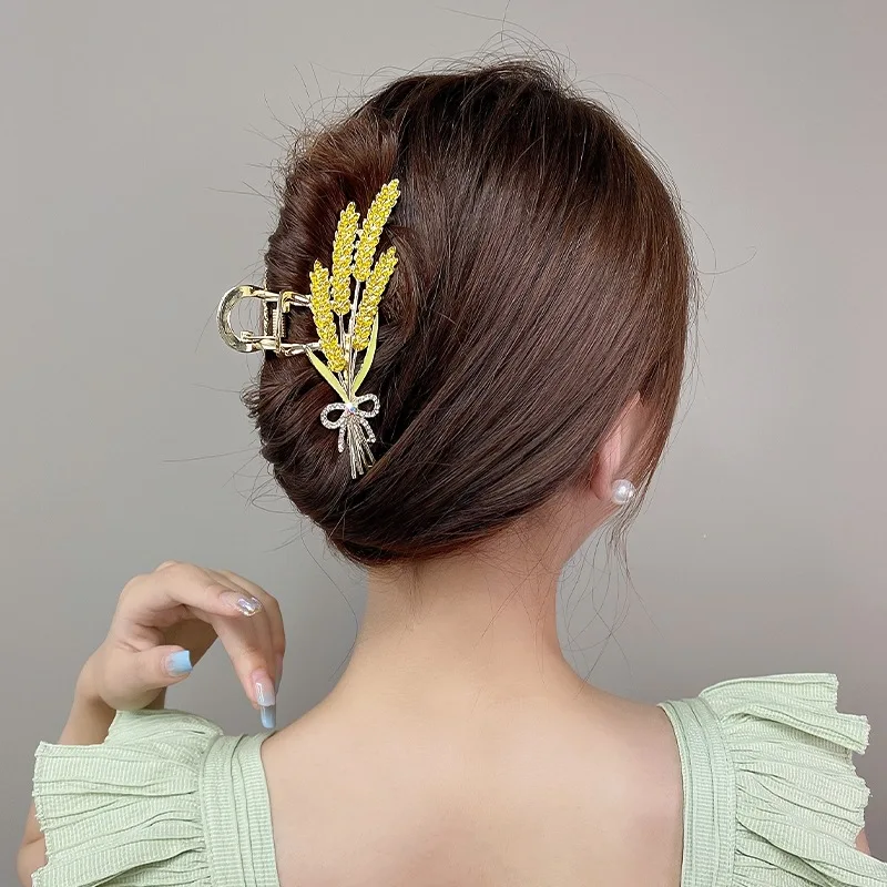 Autumn New Women Fashion Gold Wheat Hair Claws Elegant Alloy Hair Clips Frog Clip hair accessories decorate set free shipping 3piece sweet pink floral hairpins baby girls safe handmade clips artificial flower hair clip headwear decorate hair accessories