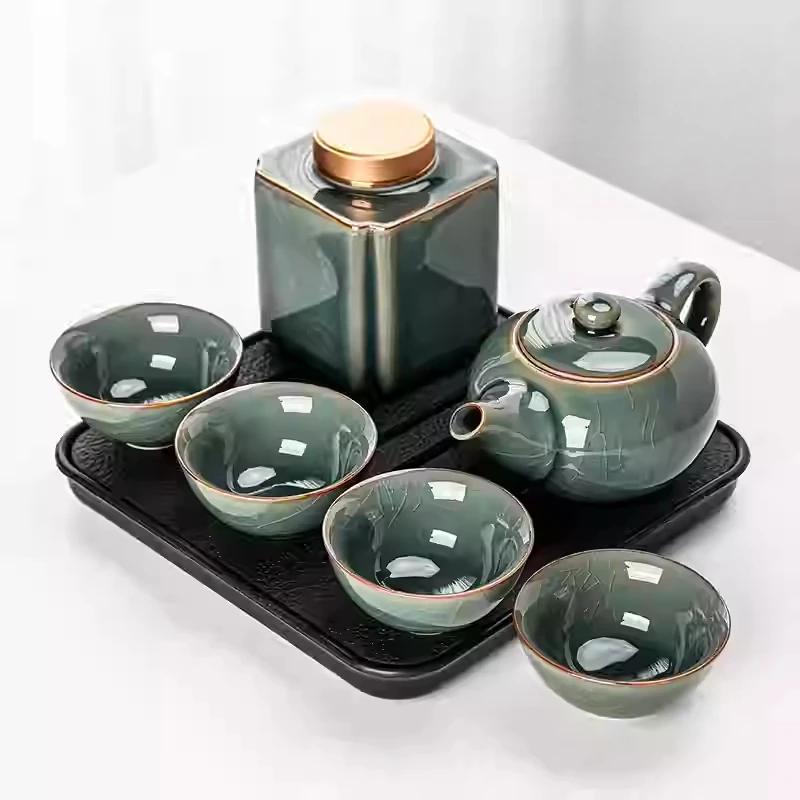 Kung Fu Tea Set Home One Pot Two Cups Tea Plate Small Ceramic Teapot Teacups Hotel Personal Small Sets Traveling