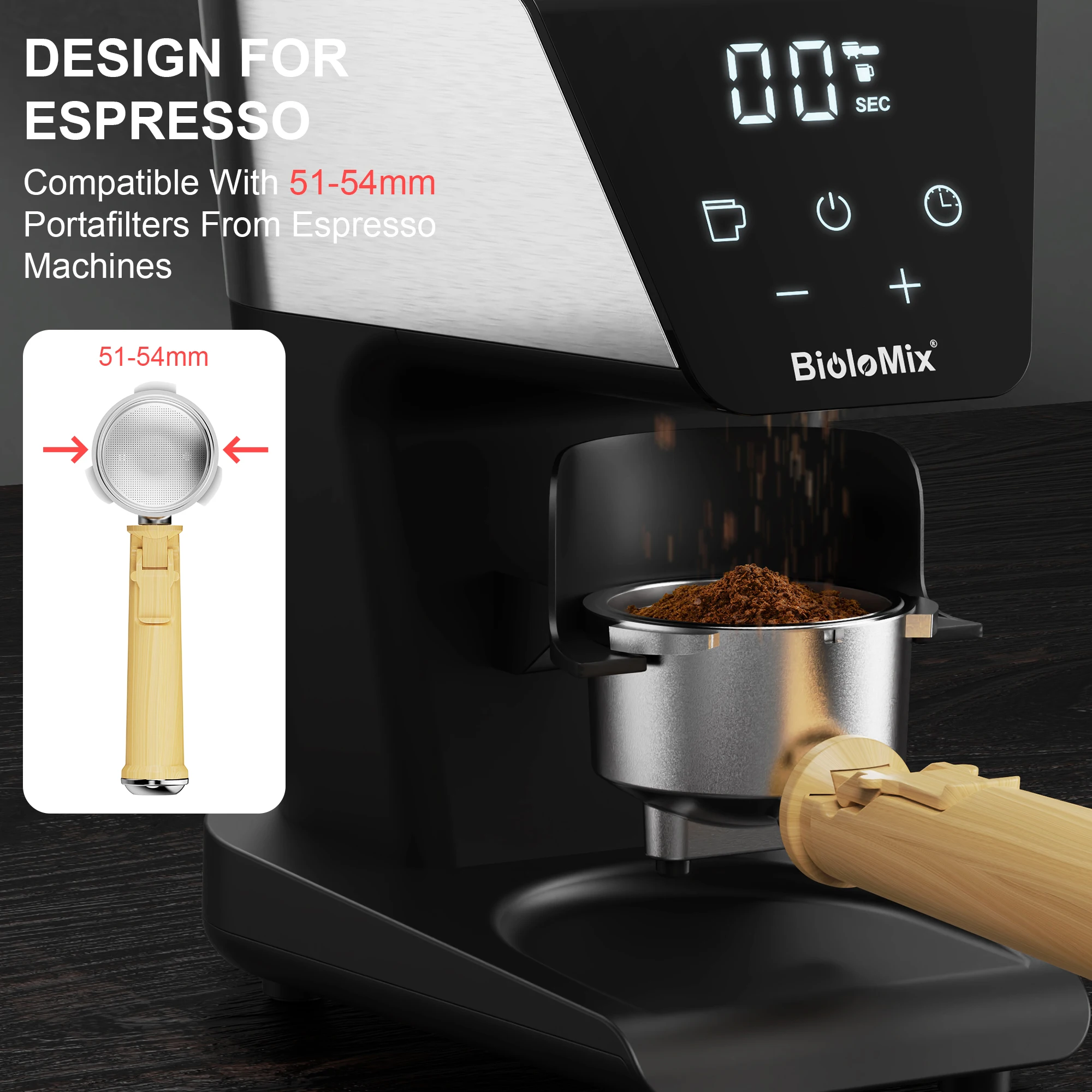 BioloMix With Magnetic Ring Automatic Burr Mill Electric Coffee Grinder, with 30 Gears for Espresso American Coffee Pour 5