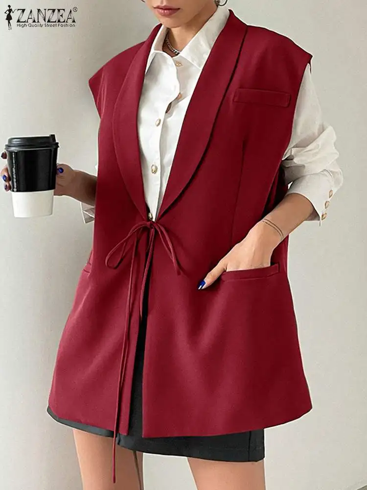 Polyester Sleeveless Blazer for Women Casual Summer