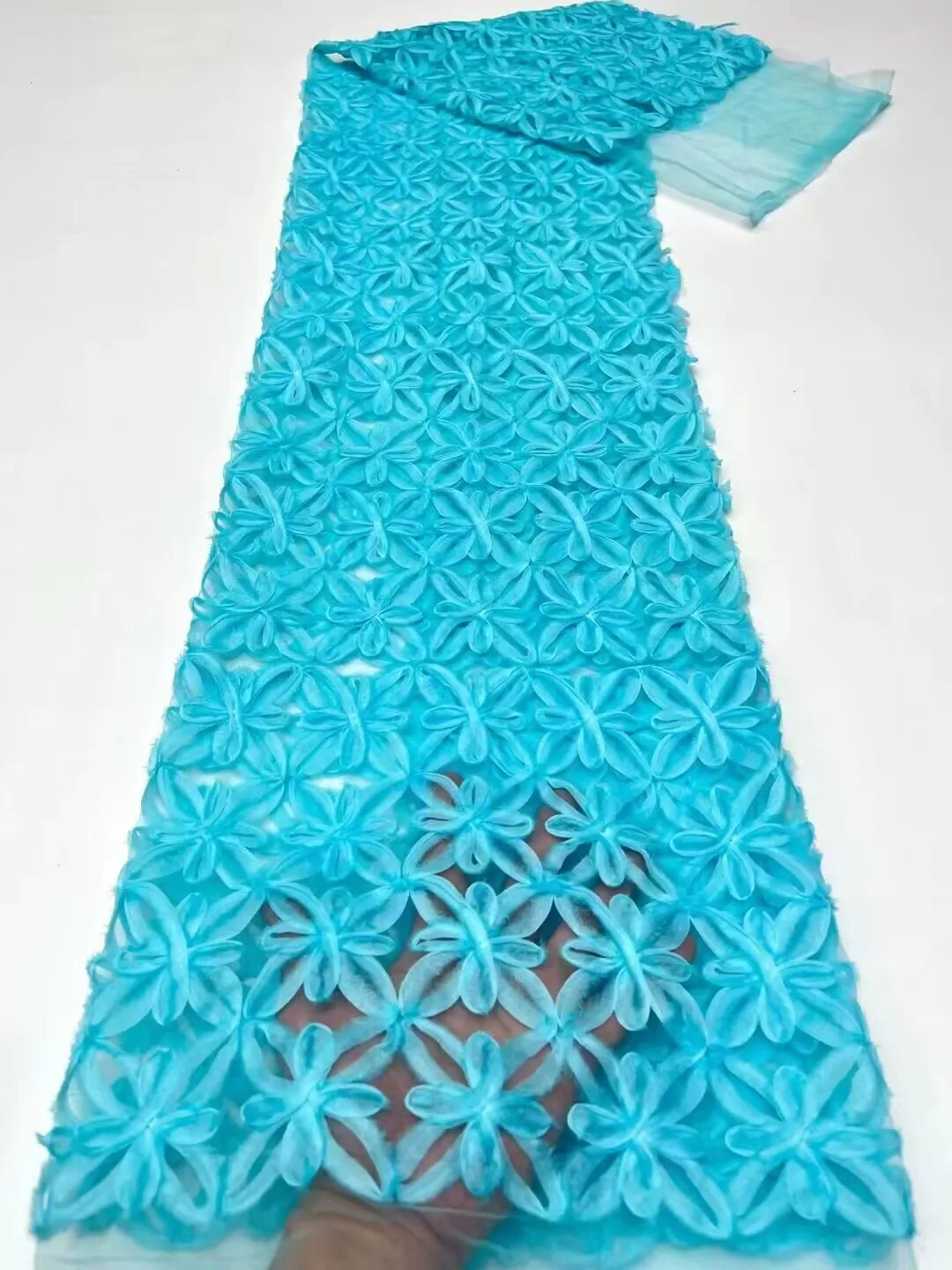 

Популярная синяя французская сетчатая кружевная ткань, подходящая к цветочному стилю африканская сетчатая ткань ZD10, 5 ярдов/партия