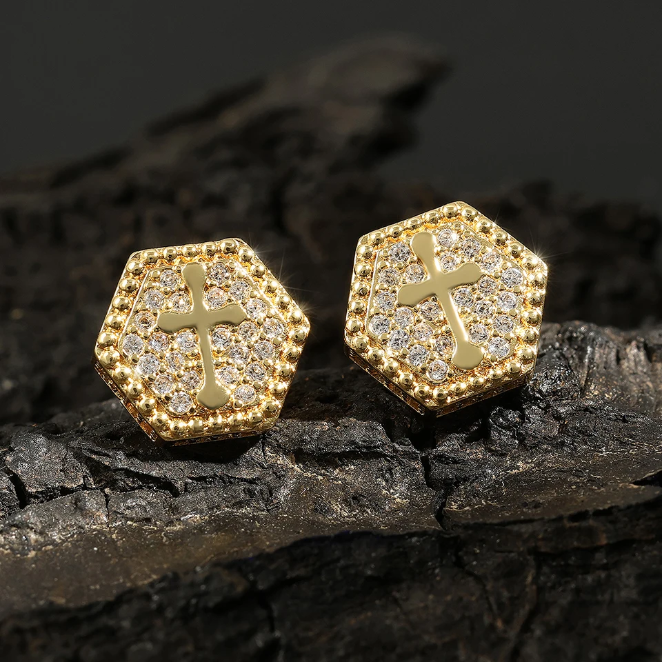 ZAKOL Rock Hip Hop Shiny Square Iced Out Stud Earring for Men Fashion White Gold Color Piercing Ear Accessories 5