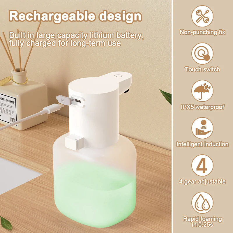 550ml Automatic Liquid Soap Dispenser Infrared Sensor USB Rechargeable Sanitizer Hand Washer Wall Mounted Bathroom IPX5 5