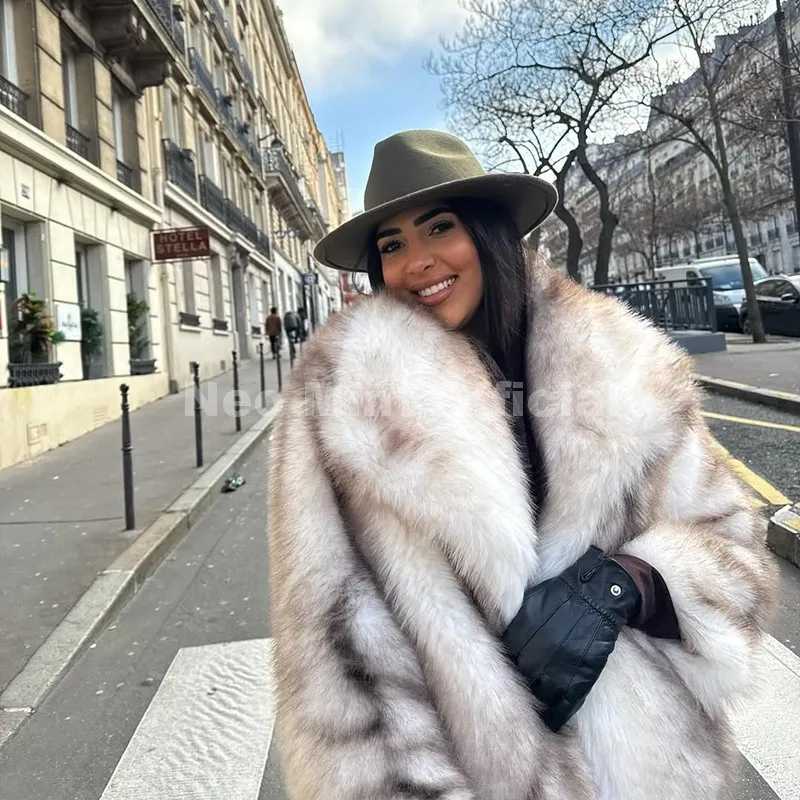 Neo Mint 2025 Winter Exclusive Striped Faux Fur Jacket Women