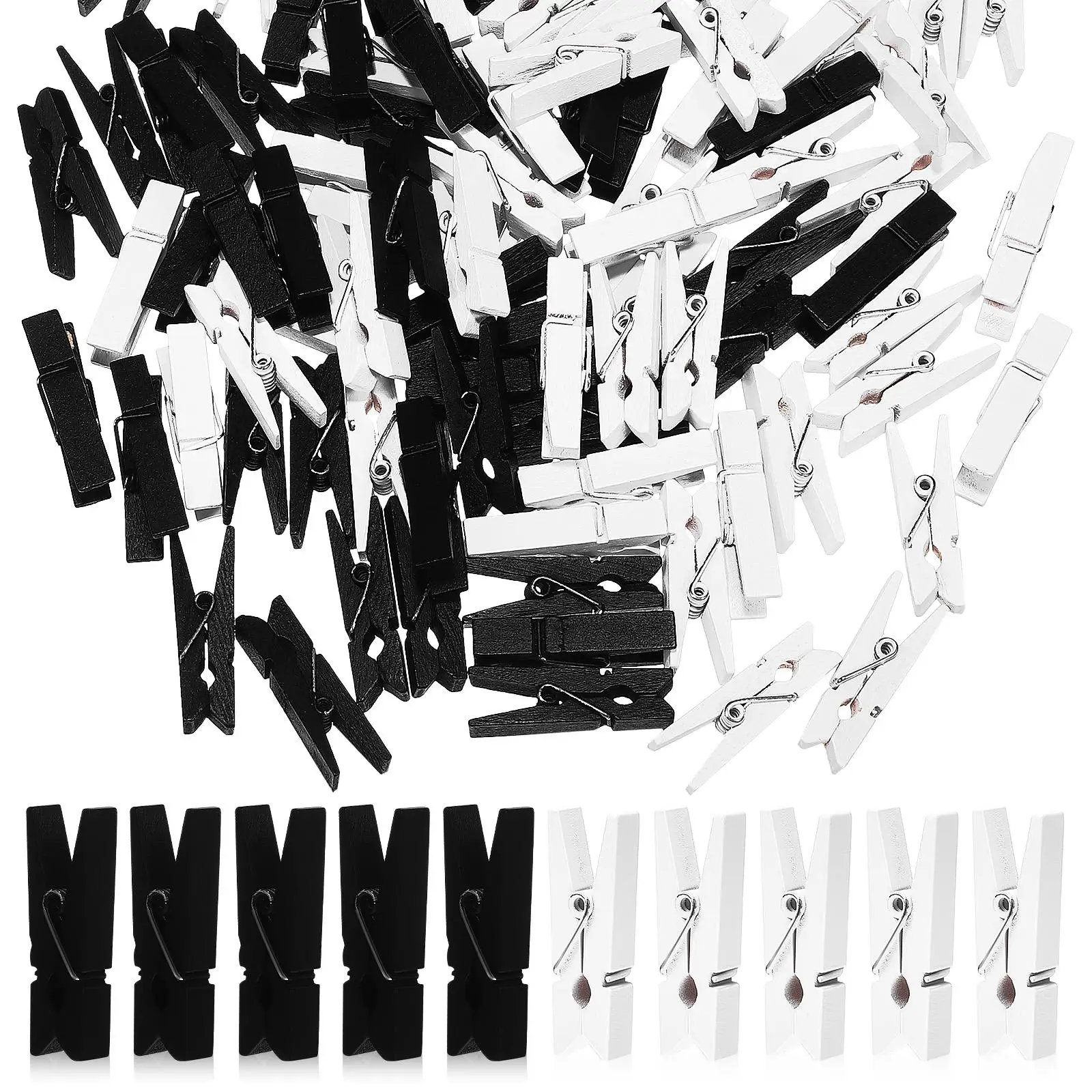 100 Pcs Wooden Decorative Clips 50 Black 50 White Strong Grip Photo Wall ganizer Clothes Pins Laundry Pegs Document Clip Storage