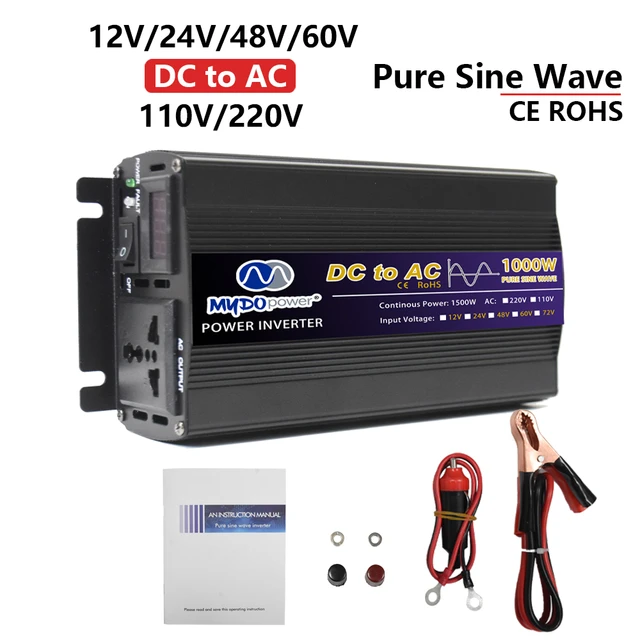 Mydopower Pure Sine Wave Inverter Power Bank Home Car Inverter 1000W DC 12V  24V 48V 60V To 110V 220V Converter Solar Inverter - AliExpress