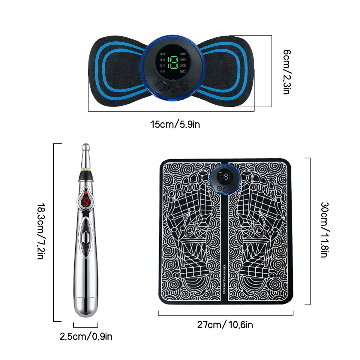 3 in 1 Home Massage Kit EMS Foot Massager Multi function Electronic Acupressure Pen to Relieve Shoulder Neck and Back Discomfort