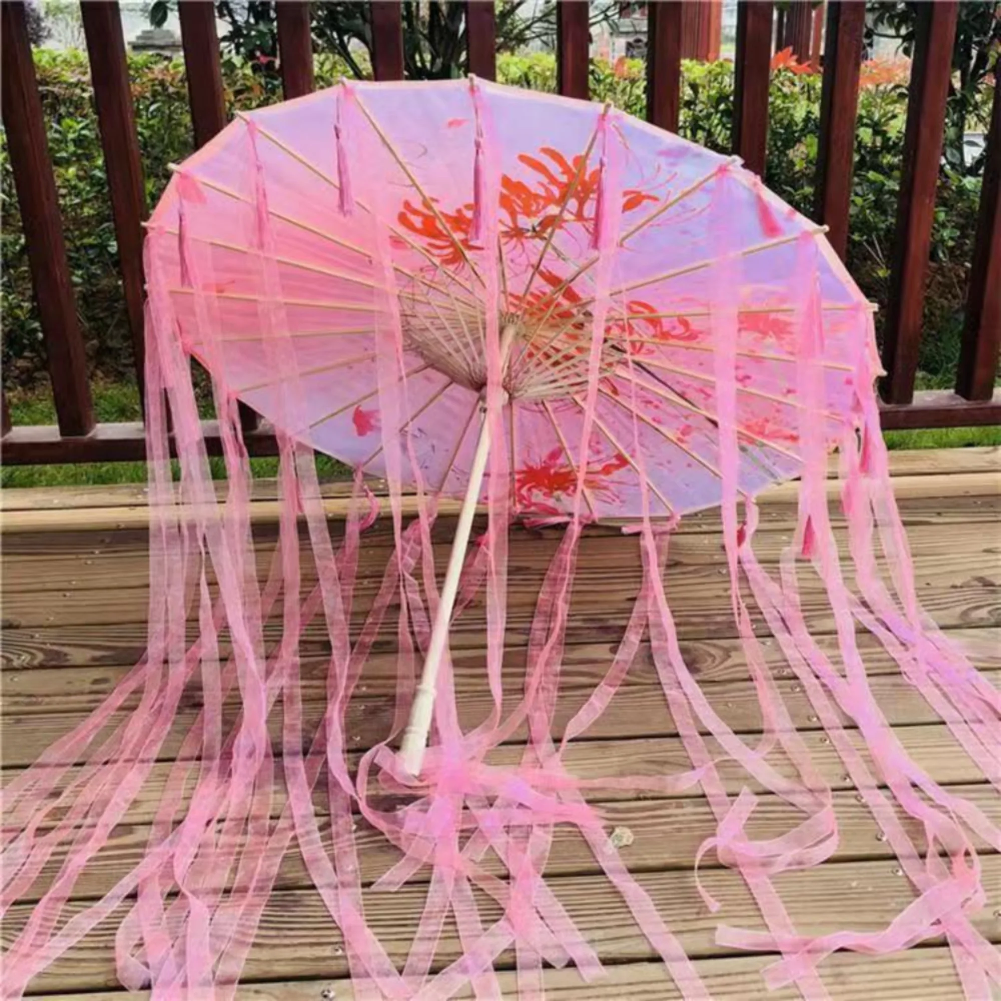 Sino Japanese Yarn Oil Paper Silk Fabric Fox Umbrella Clothing Ancient Chinese Princess Drama White Craft Cosplay Parasol 82cm