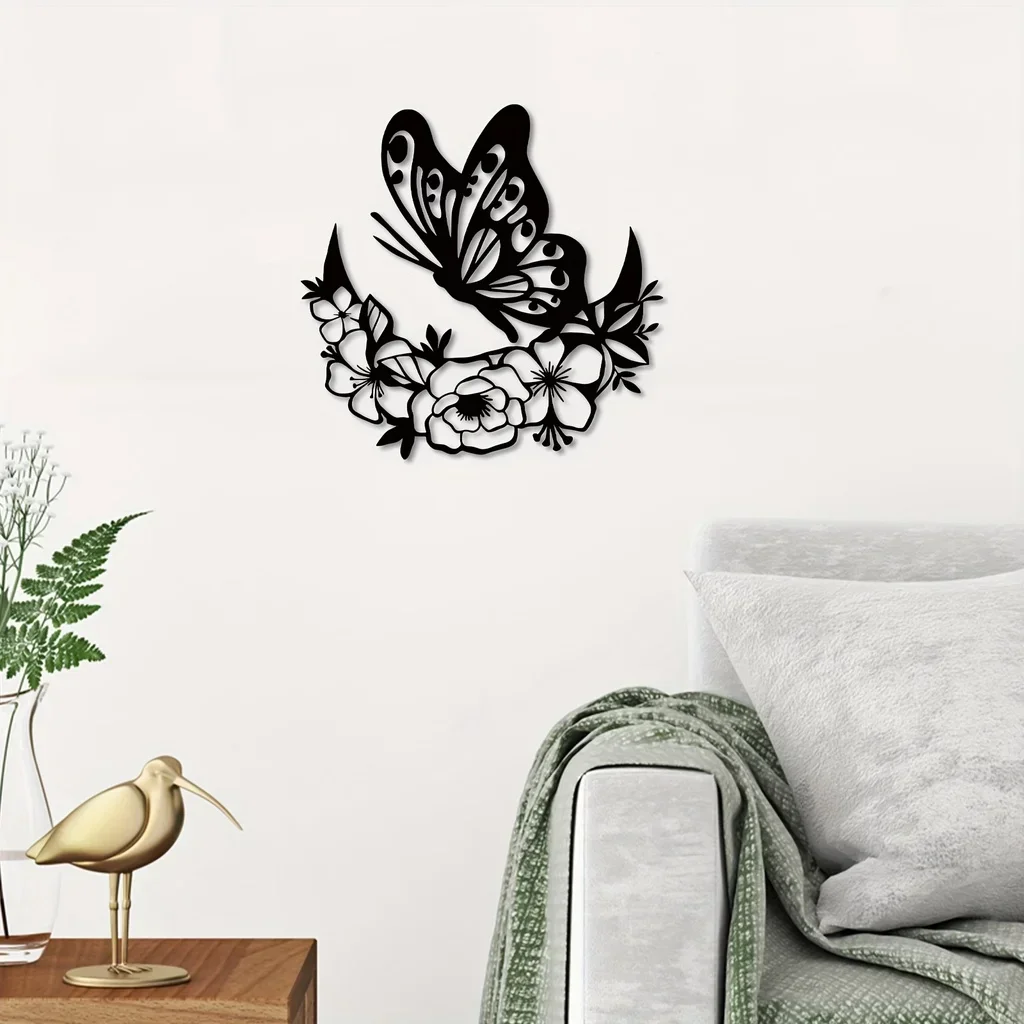 

Moon Metal Floral Art Decor, Moon Phase Boho Wall Decor Flower And Butterfly Wall Art Metal Art Moon Wall Home Decor
