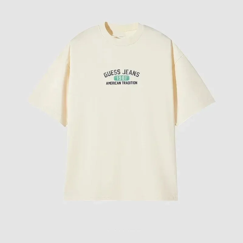 Men's pure cotton letter printing short-sleeved oversized casual T-shirt unisex