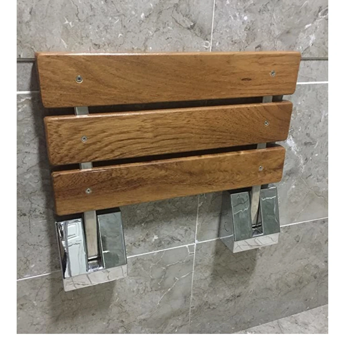 DIYHD SD 15" Shower Bench (40x34)cm,Teak Wood Floding Seat,Wall Mount Bathroom Stool for Inside shower to sit on,Waterproof 2