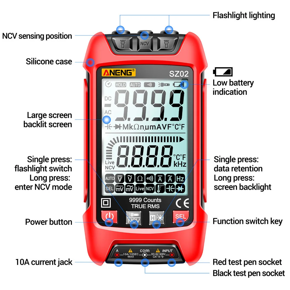 ANENG SZ01/SZ02 Diode Tester Professional Digital Multimeter True RMS Smart AC/DC Current Voltage Auto Range Multimetres Tools digital multimeter