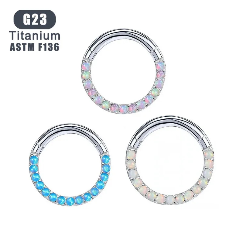 

ASTM F136 Titanium Personalized Opal Nose Ring G23 Implant Grade Hinged Segment Septum Hoop Body Piercing Jewelry