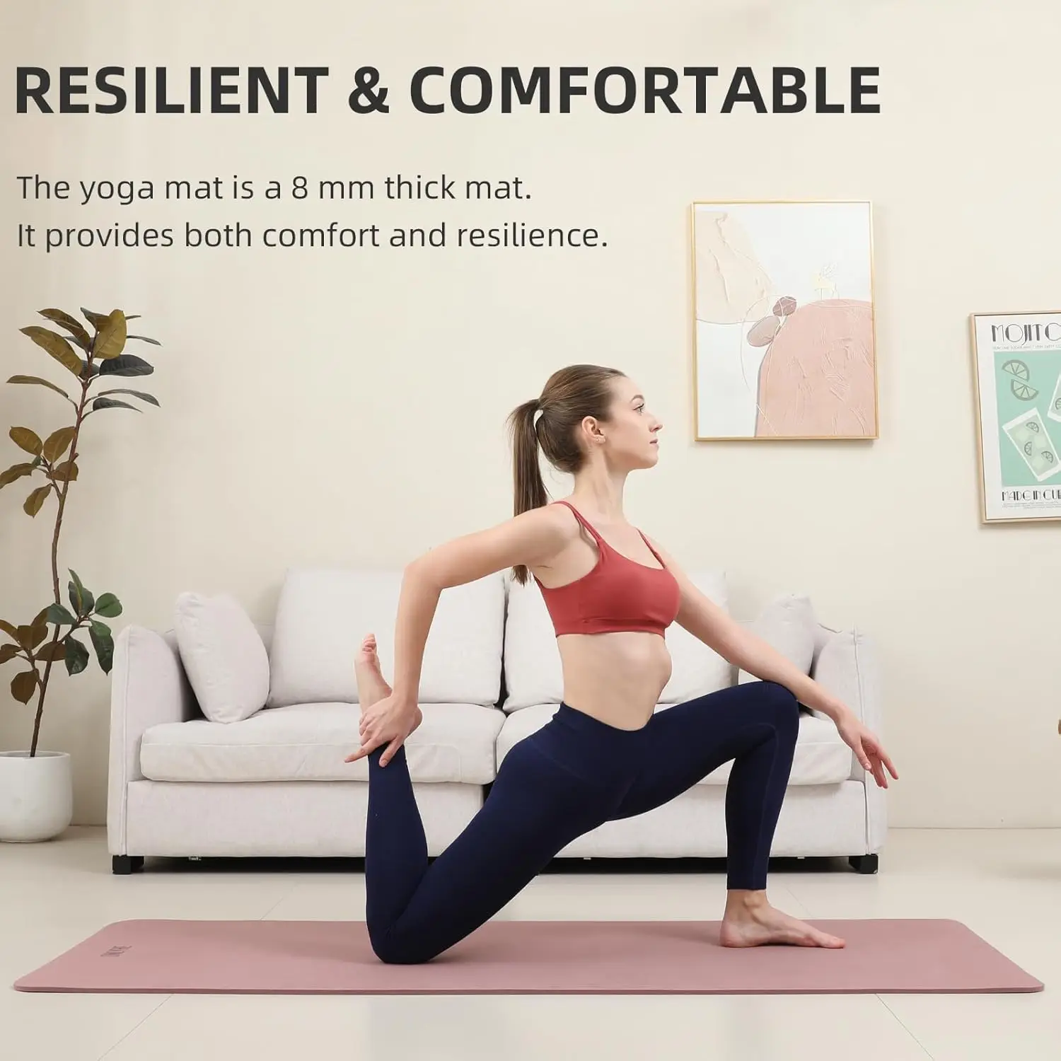 Extra Thick 8mm TPE Yoga Mat - 72" x 26" Non-Slip Travel Fitness Mat 2