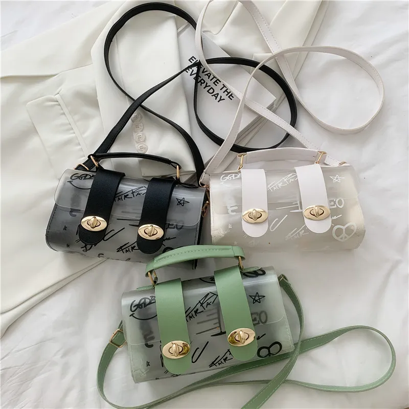 

Women Shoulder Bag PVC Transparent Graffiti Messenger Female Bag Small Designer Handbag Purse Crossbody Bags for Women