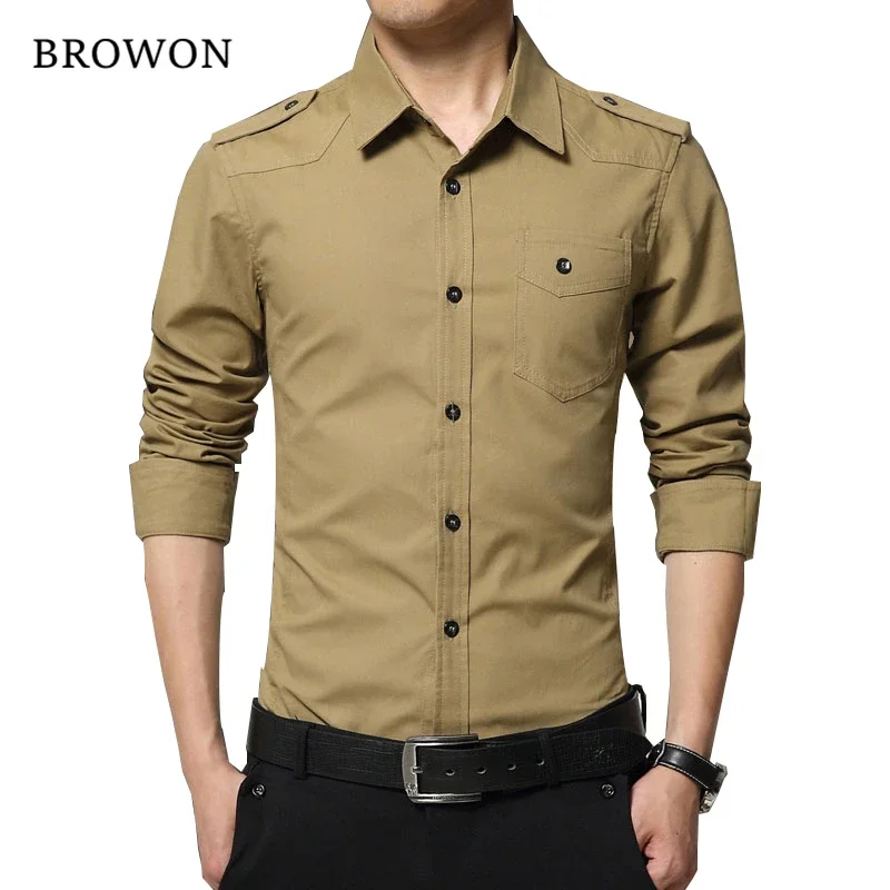 Cotton Shirt Long Sleeve Shirt Men Casual Shirt 2025 Men's Epaulette Shirt Fashion Full Sleeve Epaulet Shirt Military Style Cotton Army Green Shirts with Epaulets