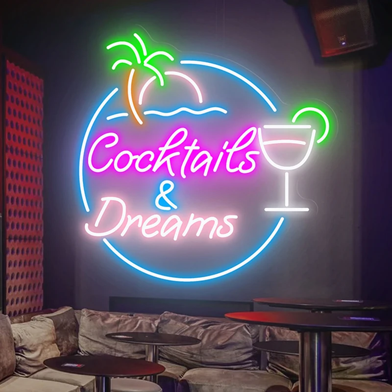 

Cocktails and Dreams Neon Sign Bar Shop Wall Decor Led Signs Custom Business Decoration Neon Personalize Aesthetic Night Lamp