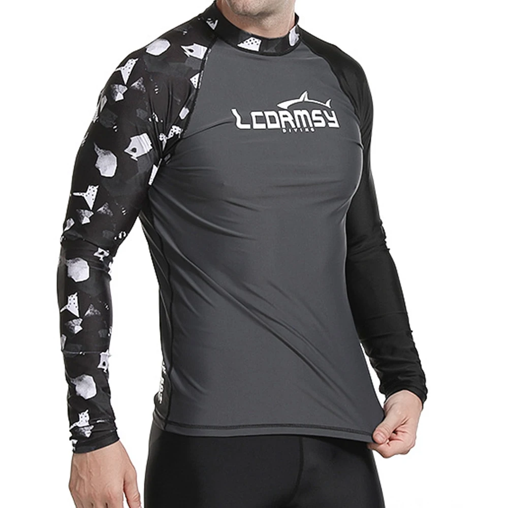 Men's High Elastic Sunscreen Shirts Long Sleeve Surf Top Water Sports Fitness Quick Dry UPF 50 +