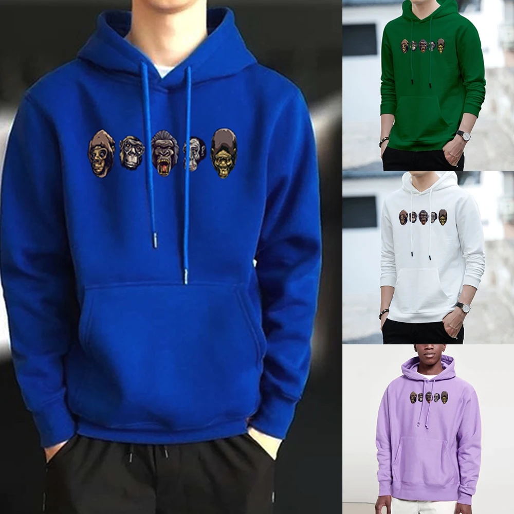 

Men Casual Sweatshirt Male Streetwear Draw String Cartoon Print Hooded Pocket Loose Long Sleeve Tops Harajuku Hoodies Clothes