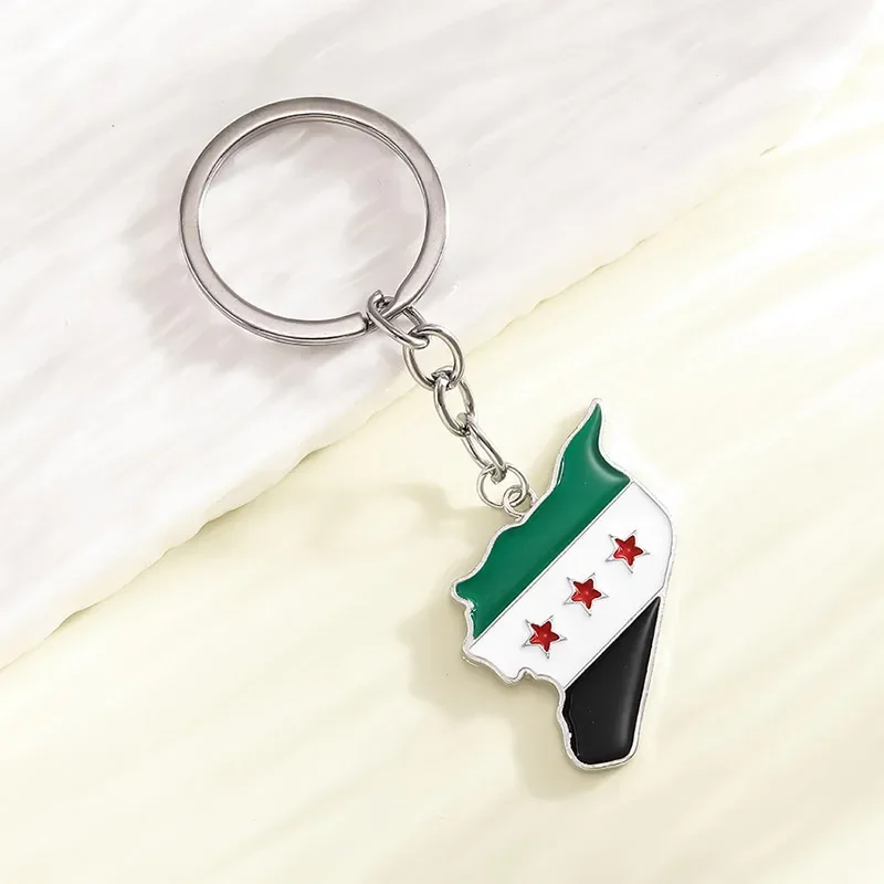 Stainless Steel Syria Map Flag Pendant Keychain Fashion Syrians Map Keyring for Women Men Chain Jewelry Gift stainless steel keychain