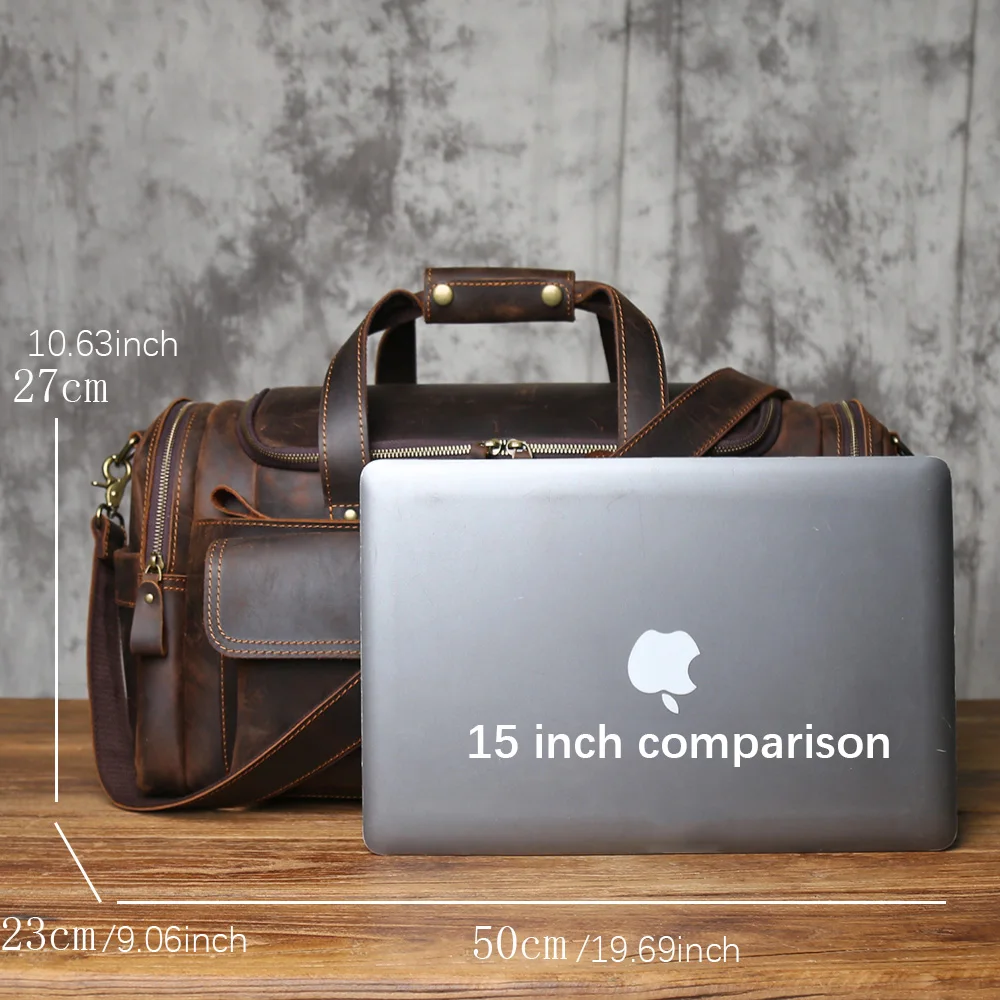 NZPJ Retro Men's Genuine Leather Travel Bag Crazy Horse Leather Large Capacity  Crossbody  Top-Grain Leather Handbag