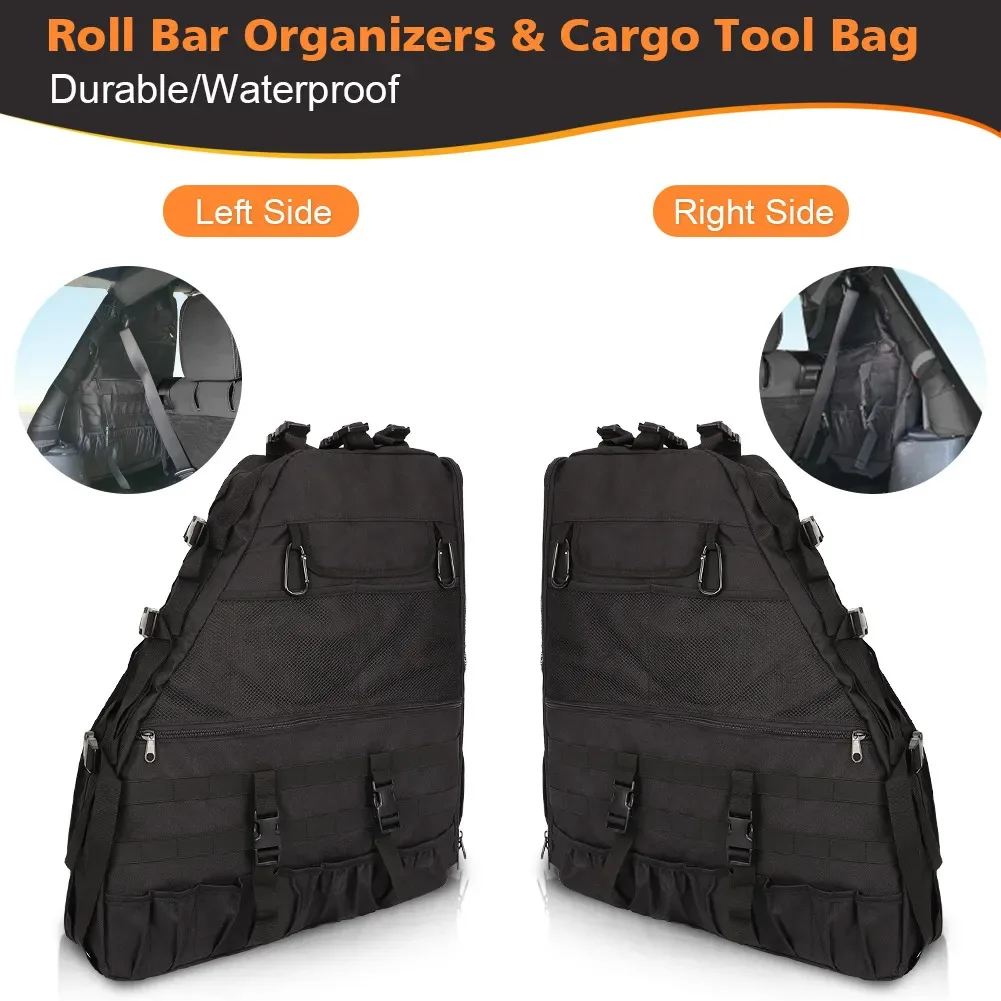 

Roll Bar Storage Bag Cage Cargo For Jeep Wrangler JK JKU JL 4-Door 2007-2019 Saddle Bag Multi-Pocket Organizers Tool Storage Bag