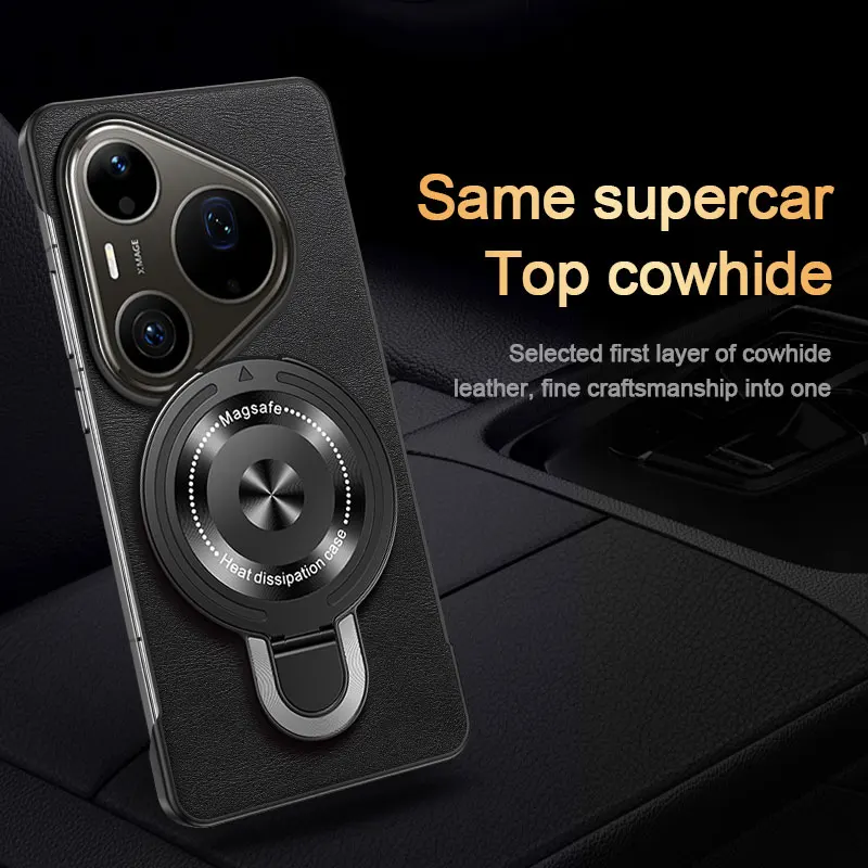 Frameless Leather Cover with Magnetic Holder and Wireless Charging - Shockproof Case