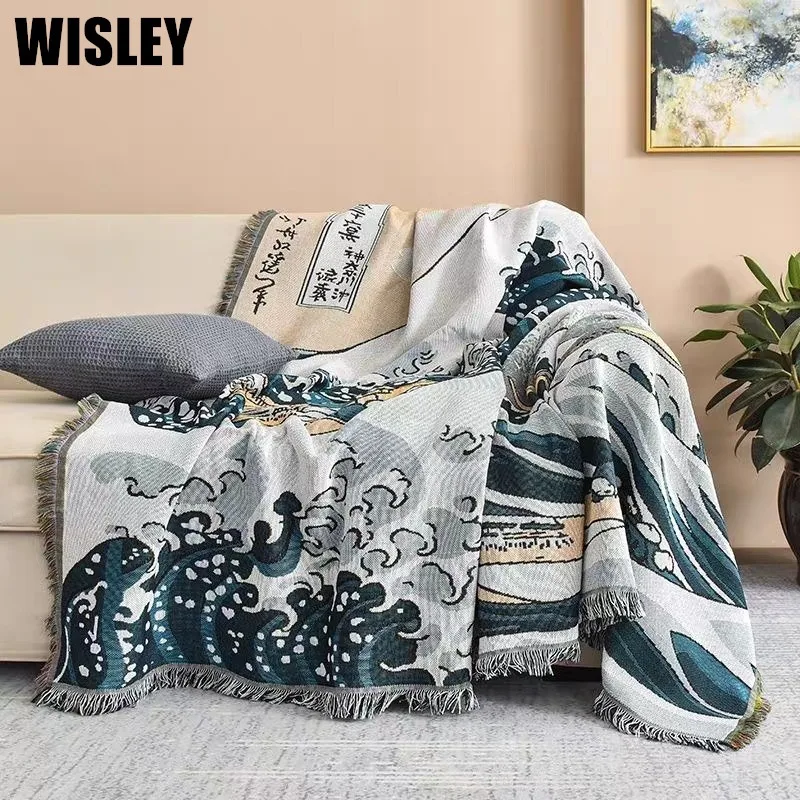 

Japanese Wave Couch Cover Pet Protector Sofa Towel Bed Throw Blanket Camping Picnic Mat Vintage Wall Hanging Tapestry Tablecloth