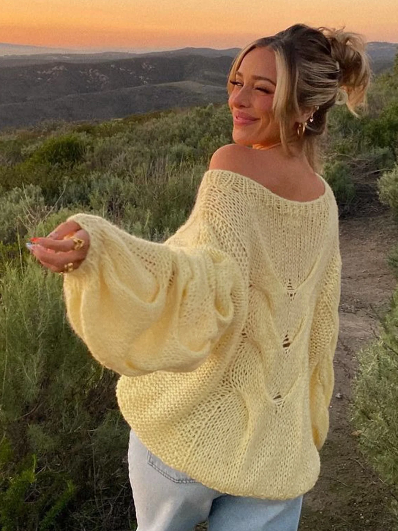 Casual Knitwear Sweater Pullover Female Loose Fashion See-Through Autumn Beach Holiday Clothes Women's Knit Pullover