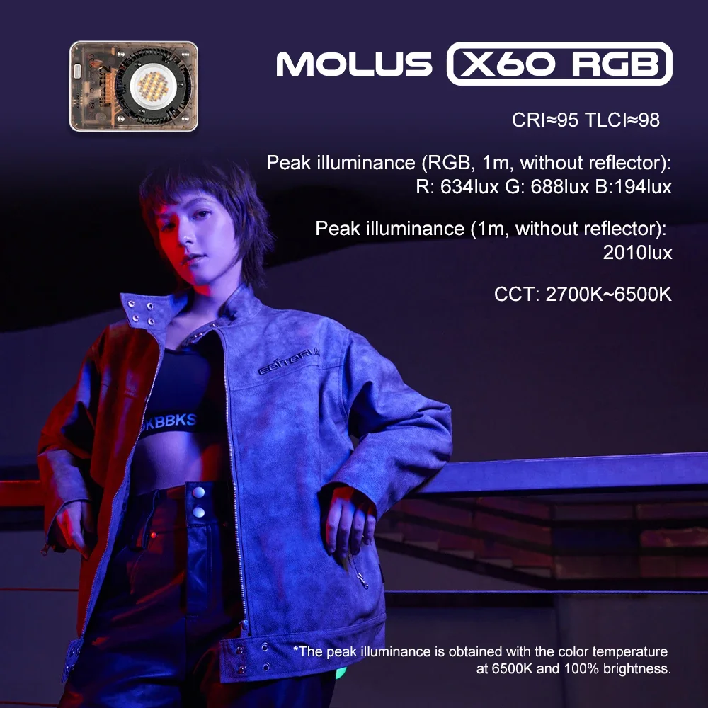 ZHIYUN MOLUS 포켓 비디오 조명 LED 필 램프 휴대용 사진 조명, X60 X60RGB 60W RGB COB 라이트