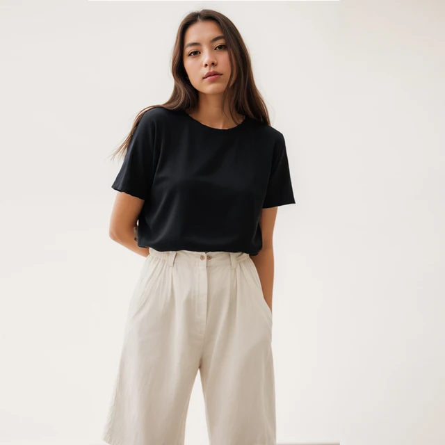 T-shirt lourd Y2k décontracté confortable T-shirt noir et blanc col rond femme vêtements YH2532