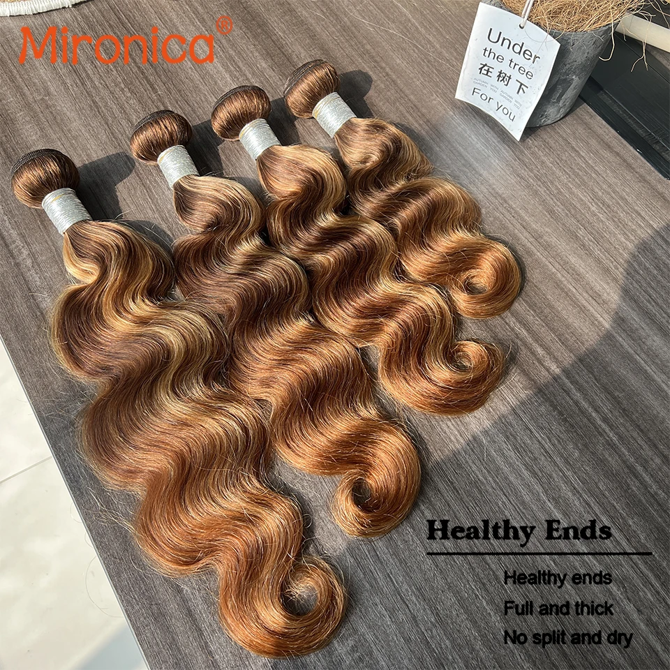 12A Highlight Body Wave Human Hair Bundles P4/27 Honey Brown 100% Human Hair 10-30 Inch 1/3/4 Brazilian Braiding Hair Bundles 3