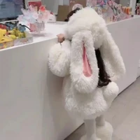 Costume de Cosplay lapin en peluche pour enfants, ensembles chauds d'hiver pour enfants, haut, pantalon, chapeau, Costume pour filles, tenues de fête d'halloween, cadeau 5