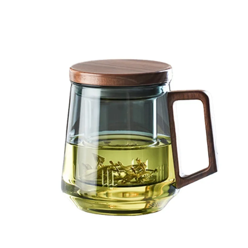 Anseom Trasparente Tazza da Tè con Colino 500 ml Borosilicato Vetro Bicchiere da Tè Tutto in Uno con Manico e Coperchio Grande Tazza da Tè Resistente