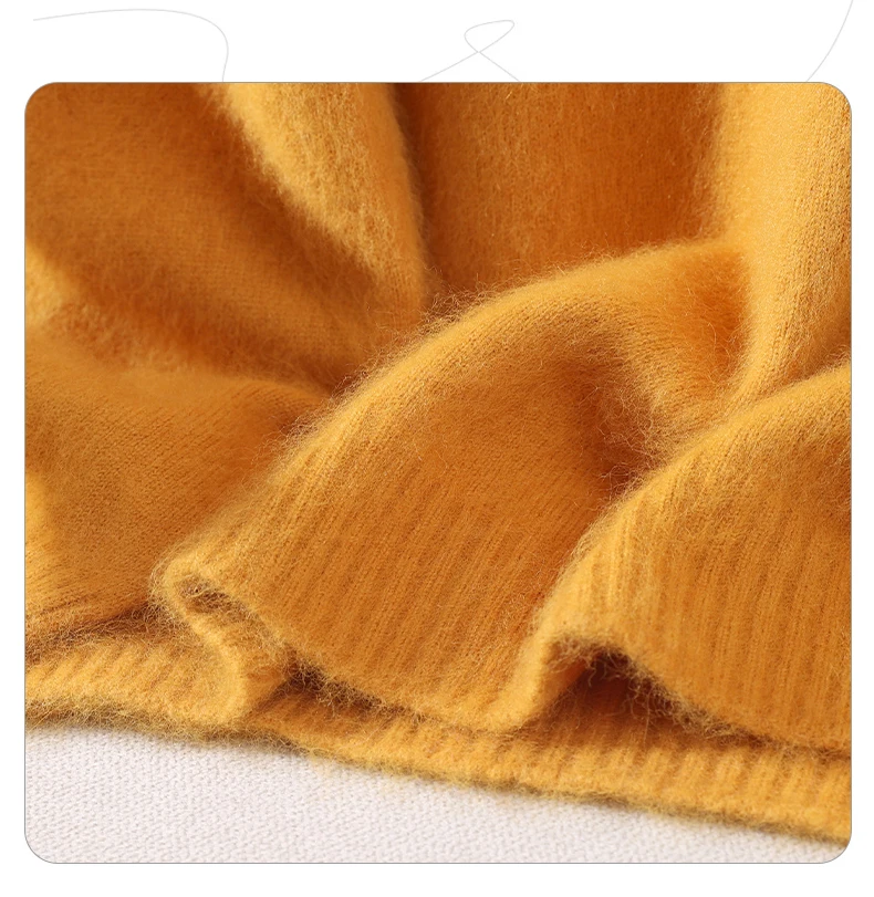Damen-Pullover mit hohem Kragen, 100 % Nerz-Kaschmir, Herbst/Winter, lange Ärmel, Strickpullover, lockere Unterseite, modisches Basic-Oberteil, 23 Farben – Detail 25