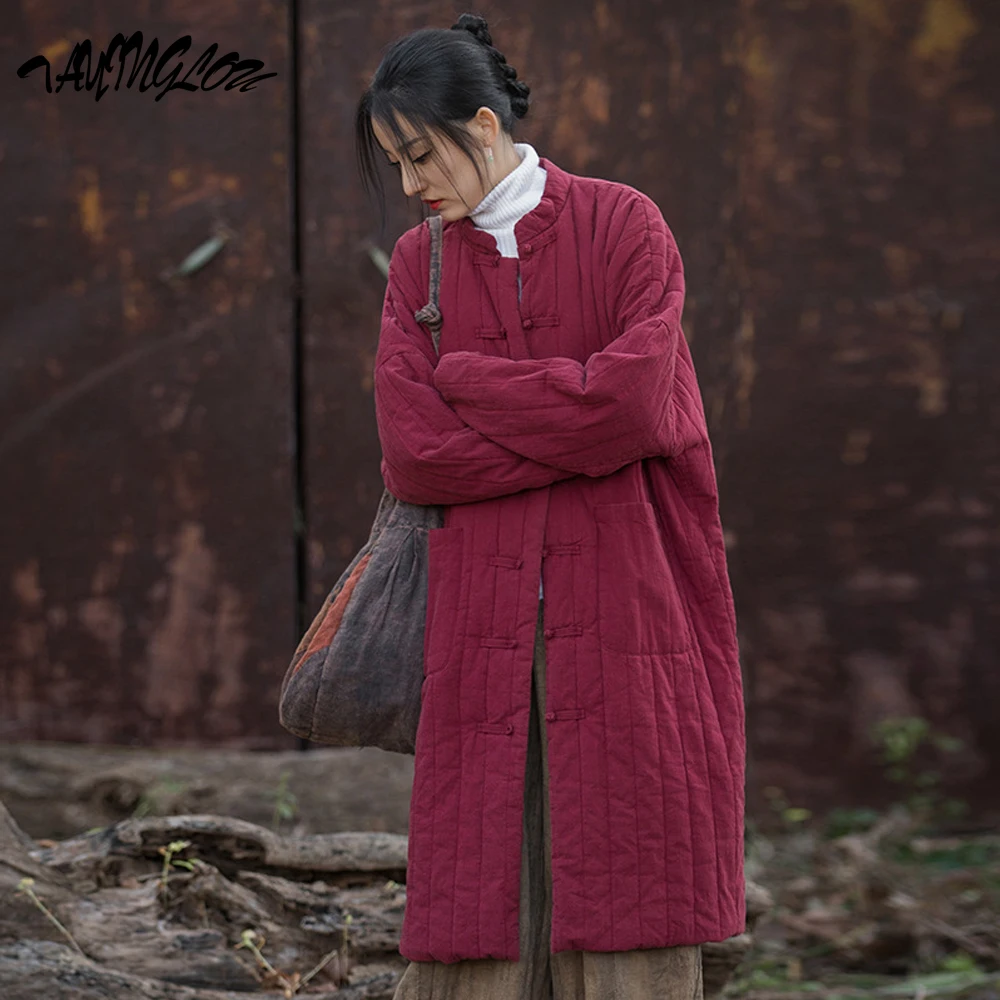 

Coats For Women 2023 Winter Cotton Linen Thickened Stir Fried Quilted Long Coat Button Long Coat Cotton Liner Female Parka