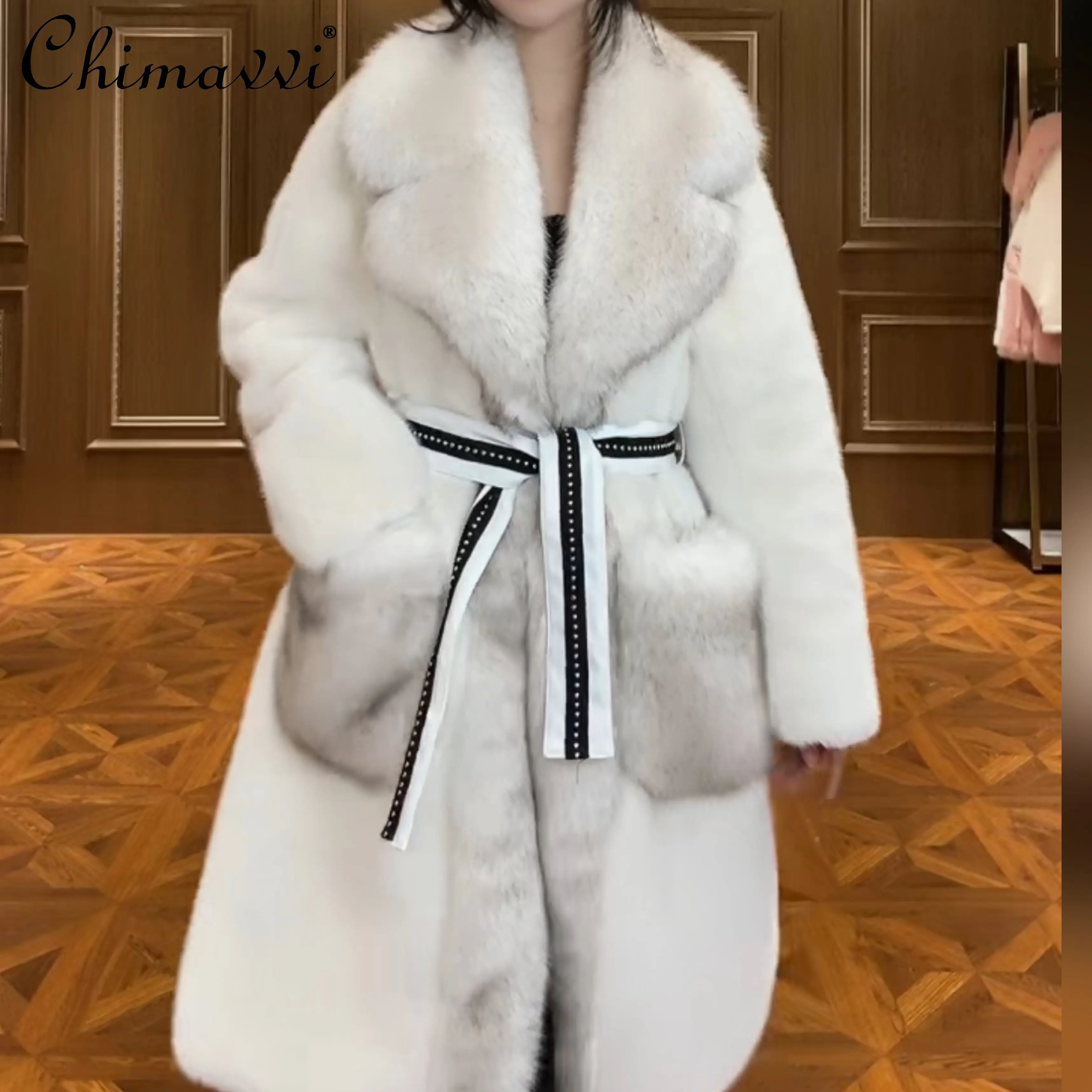 

Fur Coats Long Sleeve Women's Warm Heavy Industry Design High-End Light Luxury Casual Long Sleeve Temperament Fur Jacket