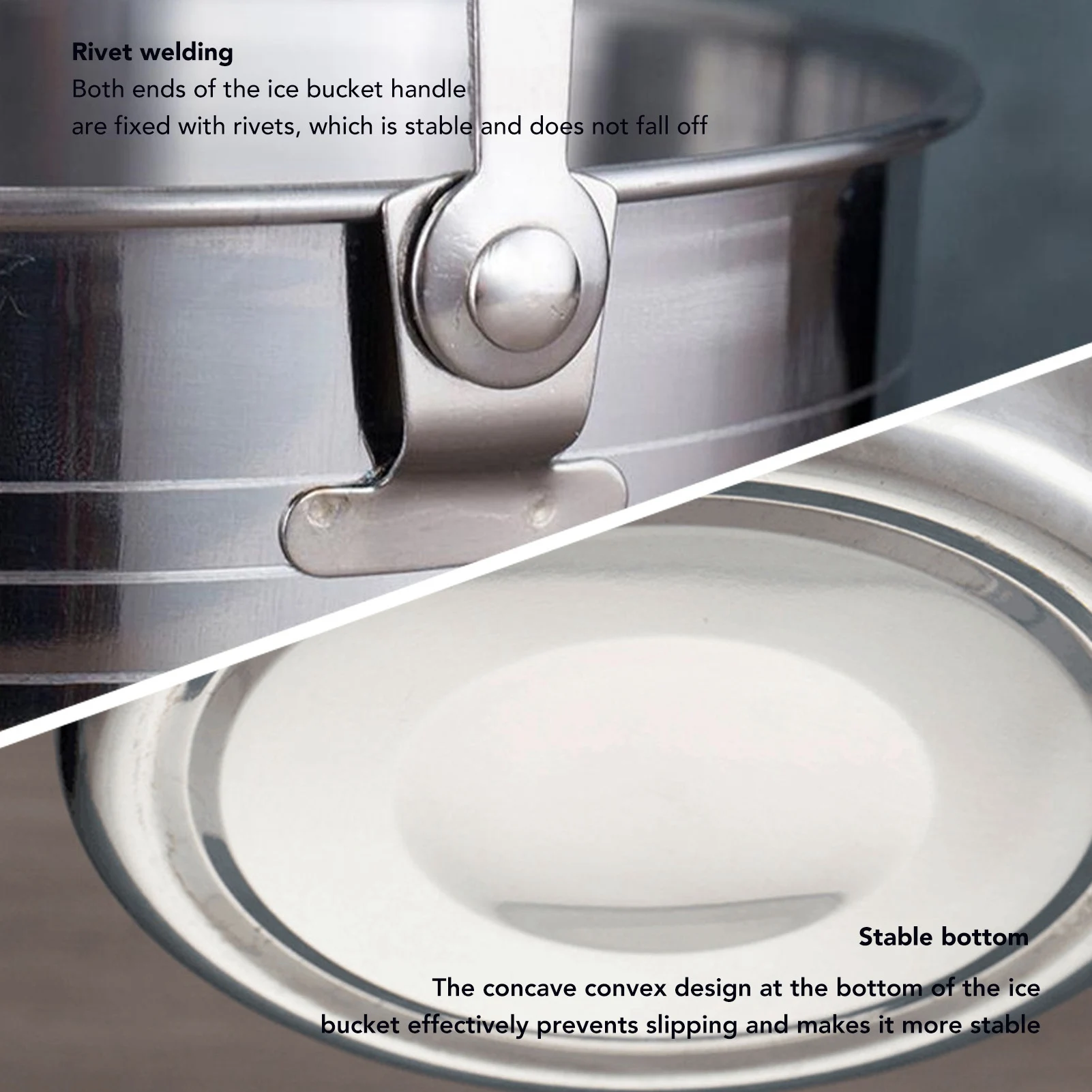 Ice Container Stainless Steel Rust Proof Cocktail Ice Bucket Portable Handle with Drip Tray Tongs for Parties for Wine