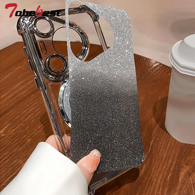 Funda para teléfono con soporte Magsafe con revestimiento de cristal brillante a prueba de golpes para Huawei Honor 200 100 90 80 70 60 Pro_voghion.com