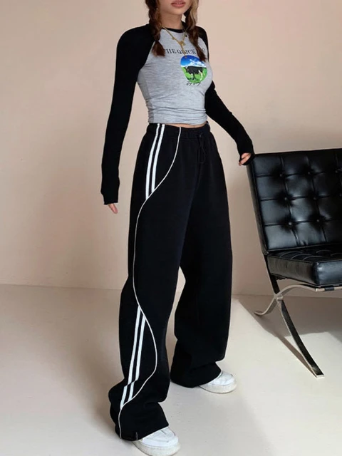 HOUZHOU-pantalones de chándal Vintage para mujer, ropa de calle Retro,  chándal de Hip Hop, chaquetas de gran tamaño con cremallera, conjunto de  pantalones Harajuku, color negro, Y2K - AliExpress