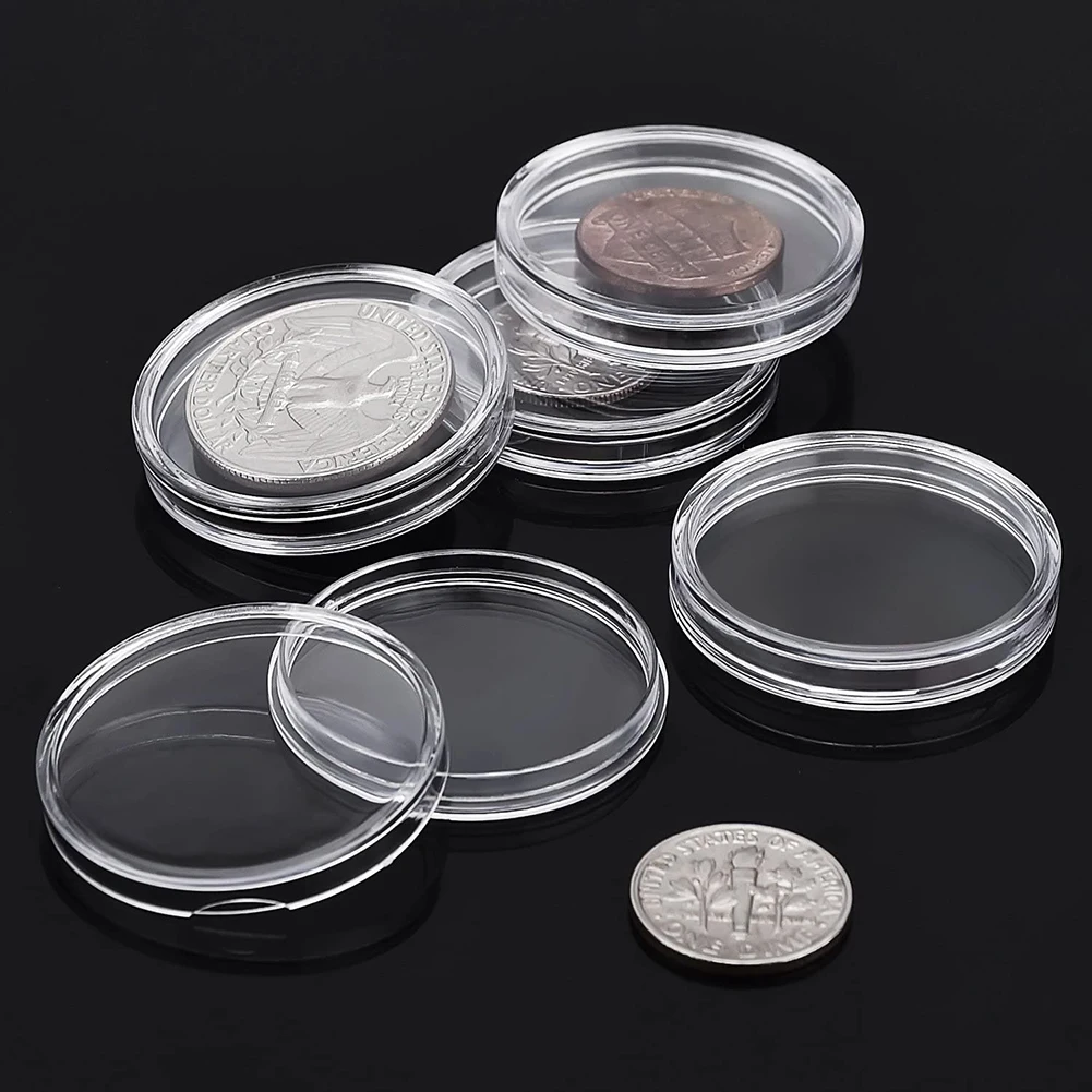 200 шт., прозрачные монеты в виде капсул, 25 мм