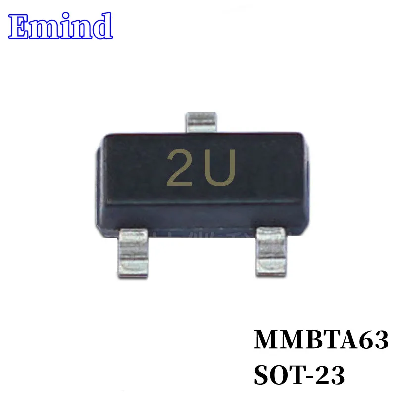 Transistor MMBTA63 SMD SOT-23, amplificador Bipolar, huella 2U, 30V/500mA, PNP, Darlington, 200/500/1000/2000/3000 piezas
