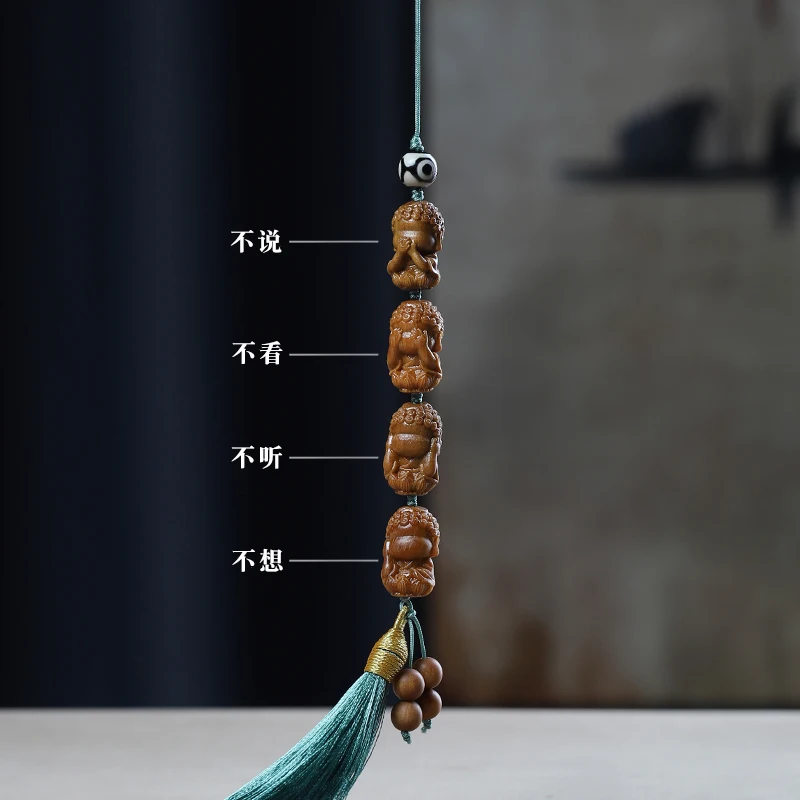 Mencheese Guajacwood 네 개의 부처님 펜던트 조각, 창의적인 술 나무 장식품, Q 남자친구를 위한 선물