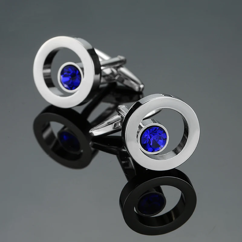 Luxury Mens Cufflinks - Round Crystal Zircon Cats Eye Stone Suit Accessories
