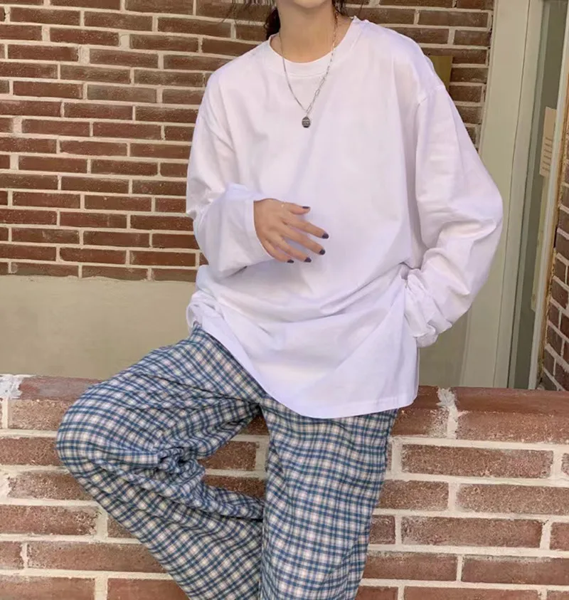 plus Size Women's White Loose Long Sve T-irt Boting irt Design Sensation Early Autumn Side Slit Korean Sle round ...