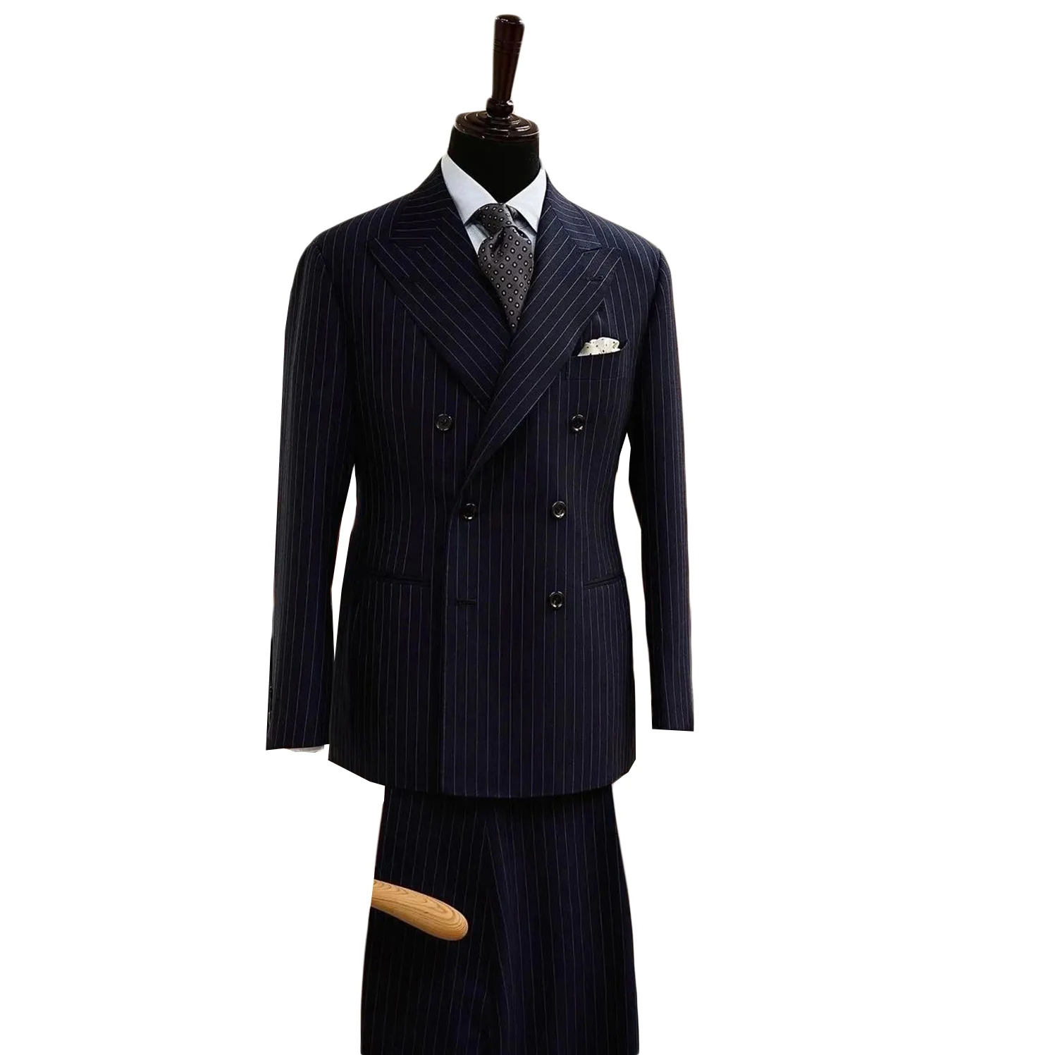 New Pinstripe Men's Suit 2 Pieces Blazer Jacket and Pants Made Business Wear Wedding Groom Costume Homme
