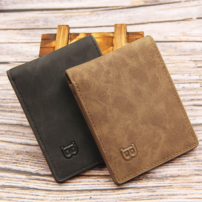 Short Men Wallets Slim Card Holder PU Leather Small Zipper Coin Pocket short wallet