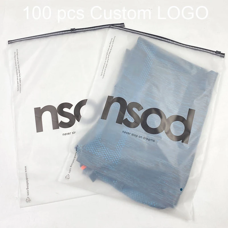 wholesale custom logo frosted plastic bag clothes zip lock self